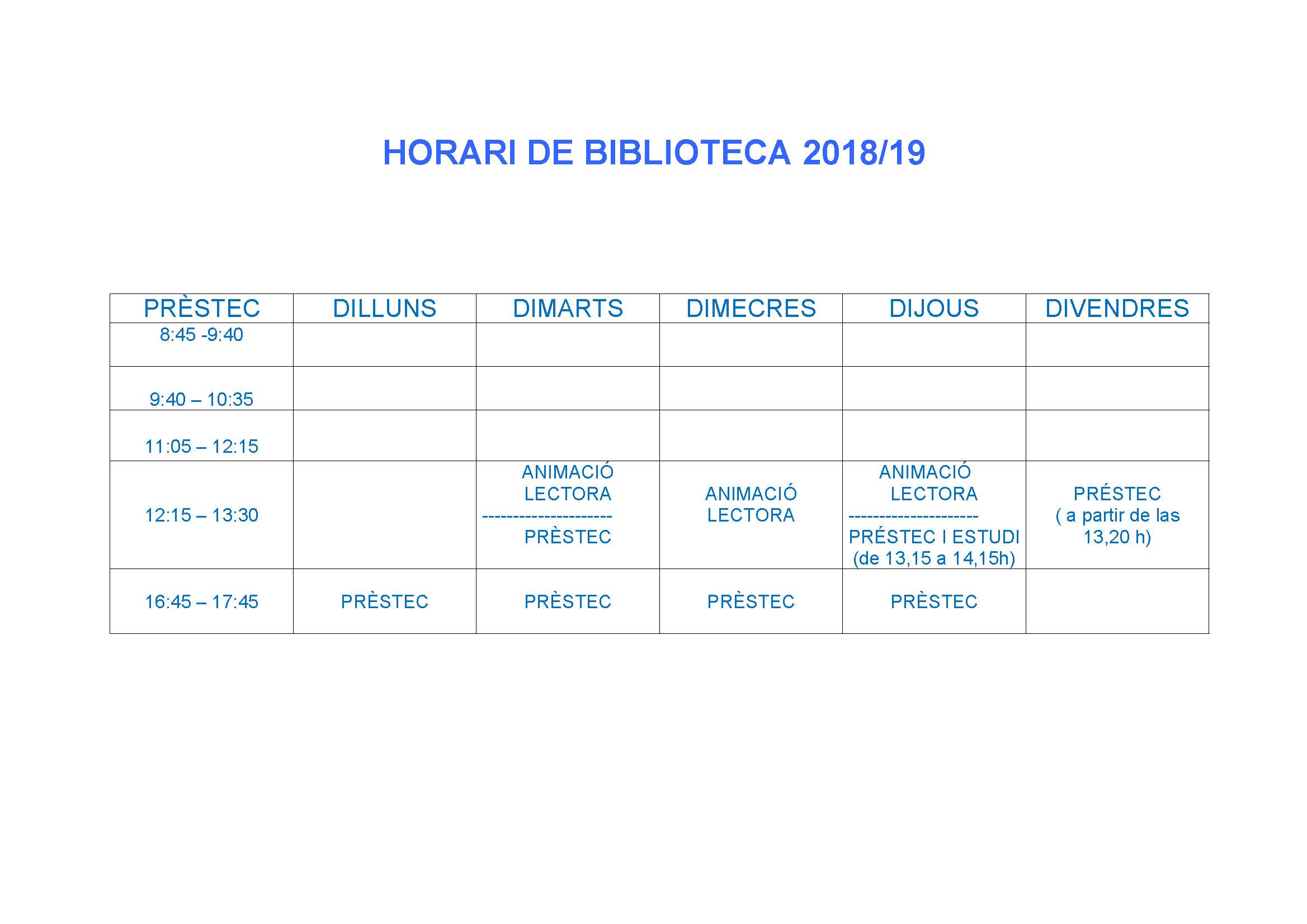 Horario de la bliblioteca